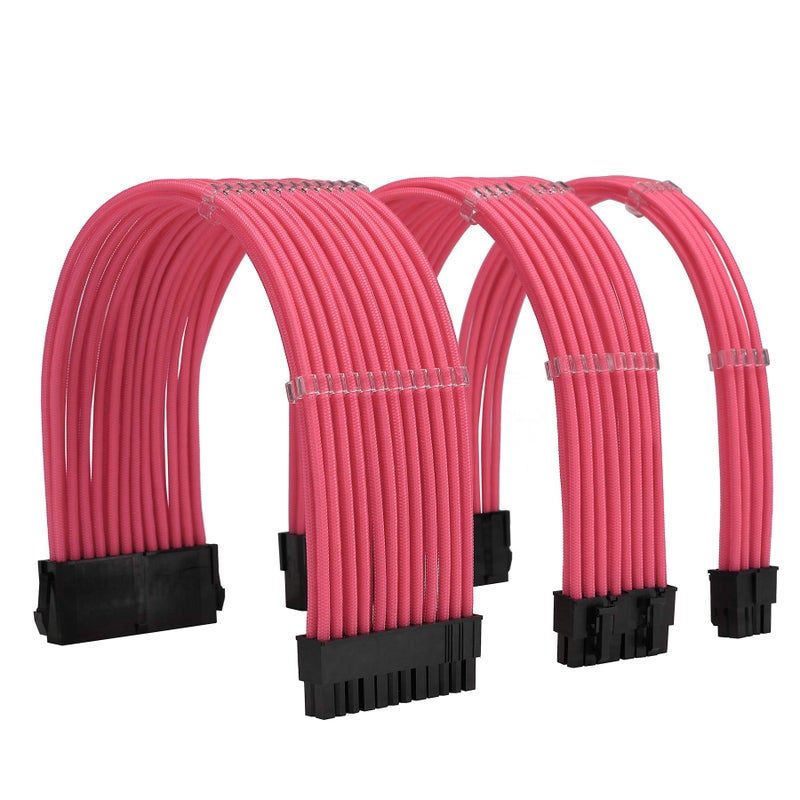 Formulamod Sleeve Extension Power Supply Cable Kit 18AWG ATX 24P+ EPS 8-P+PCI-E8-P with Combs for PSU to Motherboard/GPU (Pink) - Image 1